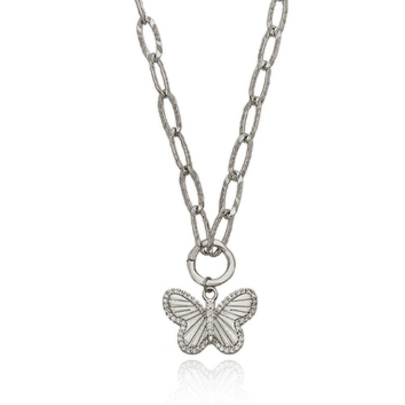 ETTIKA Simple Butterfly 18k Silver Plated Pendant Necklace - Picture 1 of 2